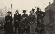 A group of unidentified Australian and New Zealand soldiers with French civilians "somewhere in France".